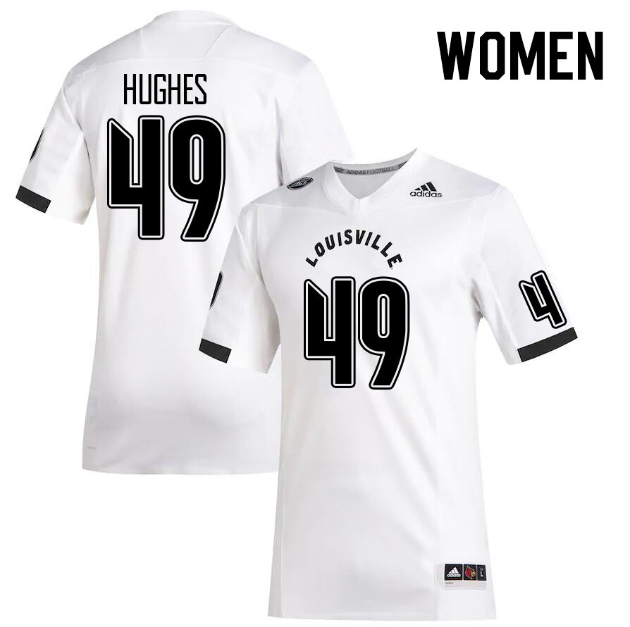 Women #49 Kris Hughes Louisville Cardinals College Football Jerseys Stitched Sale-White - Click Image to Close